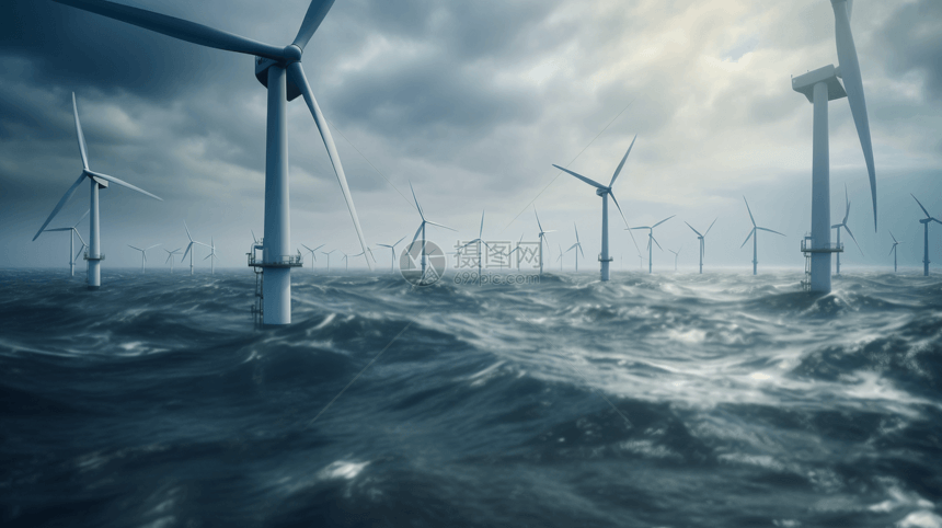 海洋里巨大的风力发电机图片