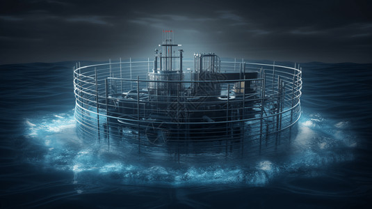 海中灯塔大海中的新能源发电站设计图片