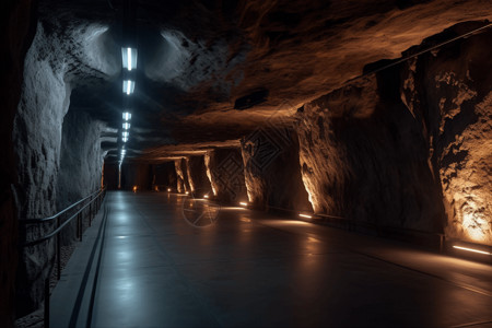 有照明系统的地下人工洞穴高清图片
