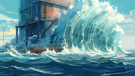 汹涌的海洋撞击发电厂图片