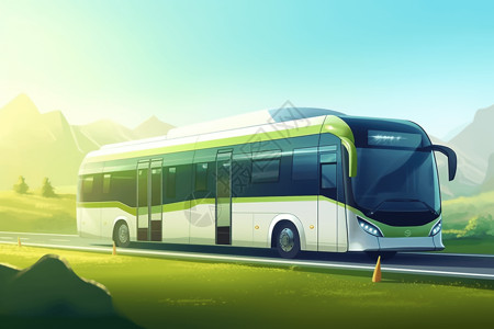 公路上的新能源公共汽车背景图片