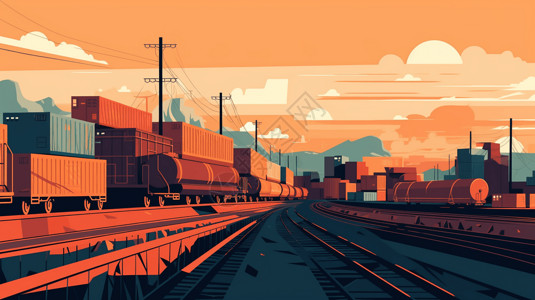 铁路集装箱铁路运输平面插图插画