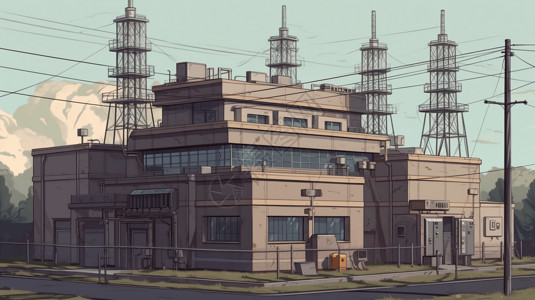 大型变电站工厂插图背景图片