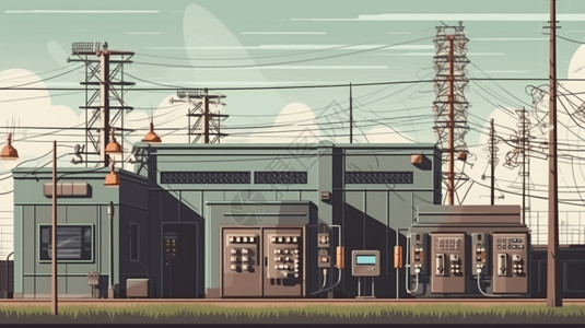 变电站、大型变电站工厂平面插图插画