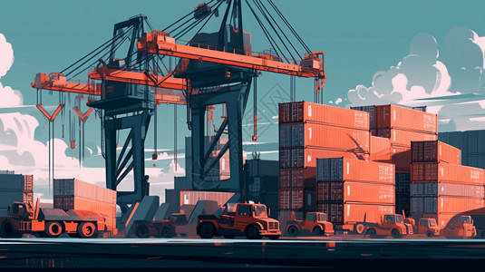 工业运输港口的插图高清图片