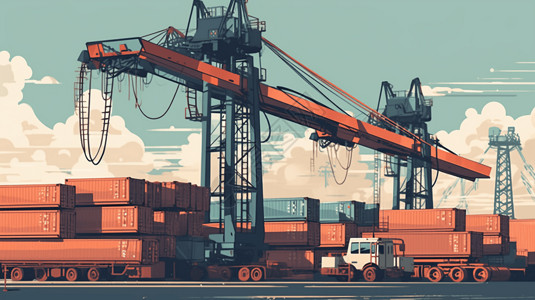 船场工业运输港口的平面插图插画