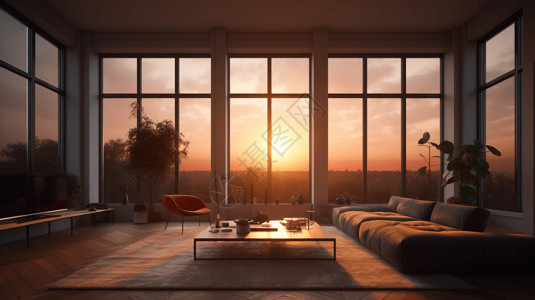 日落下的客厅图片