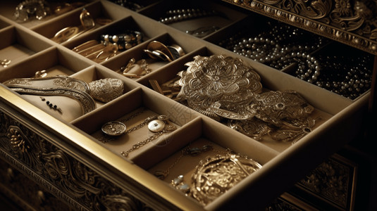 分类收纳多种珠宝放置的抽屉背景