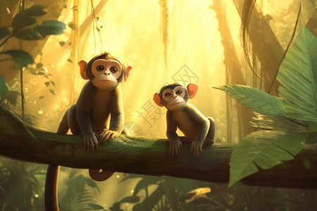 两只猴子哺乳动物未进化高清图片