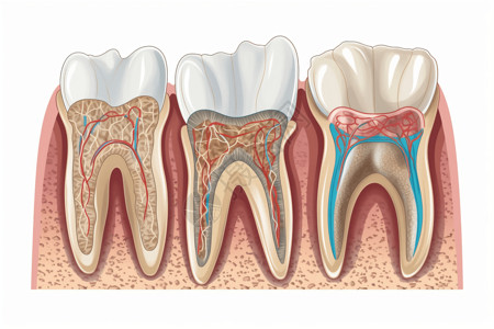 牙本质牙齿的内部图插画