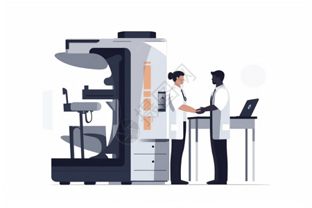 医疗科技人员x射线机旁边的医护人员插画