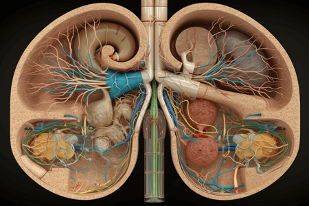 毛细血管肾脏器官解剖图插画