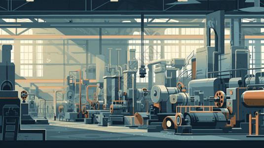 机械平面素材制造工厂内机器生产线概念插图插画