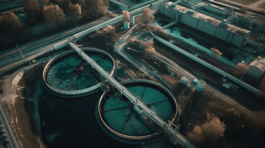 工业水处理设备污水处理厂鸟瞰概念图设计图片