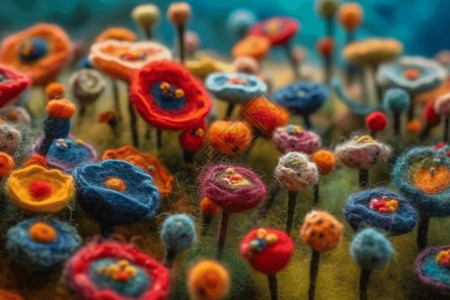 可爱的羊毛毡制花朵背景图片
