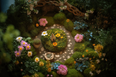 圆形花坛羊毛毡花园视角设计图片