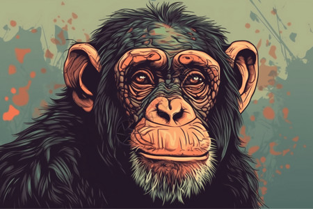 头部和肩膀的肖像黑猩猩正面图插画