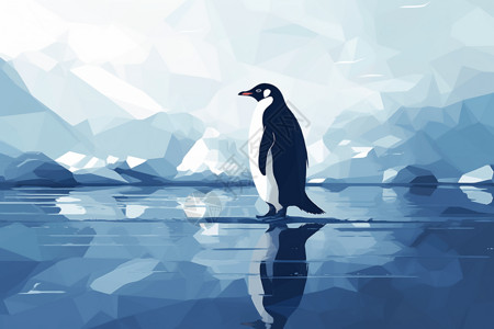 站在水中站在冰面的企鹅设计图片