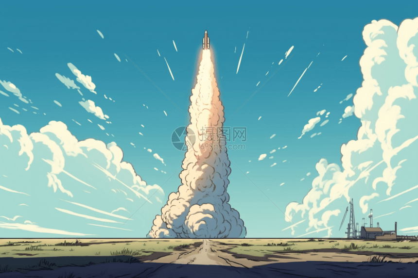 火箭正向广阔的蓝天发射中图片