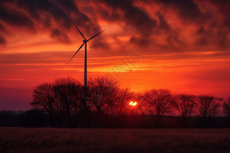 风力涡轮机后面的日落图片