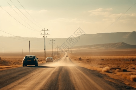 沙漠上行驶的汽车图片
