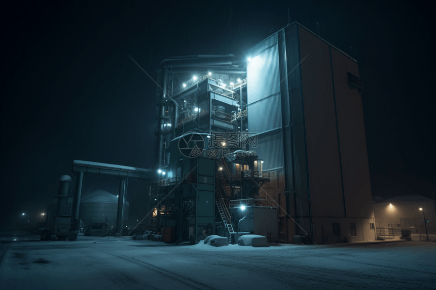 夜间工厂雪景图片