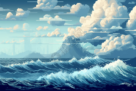 有海浪的像素艺术海洋高清图片