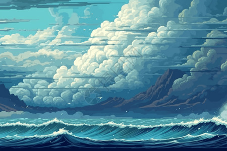像素海洋插画图片