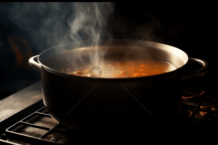 一锅汤在炉子上炖图片