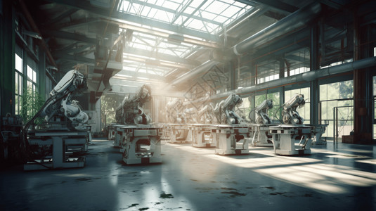 回收厂工厂机器人手臂作业场景设计图片