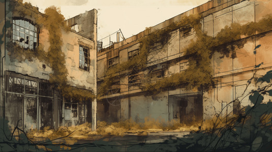 废弃的工业建筑插图背景图片