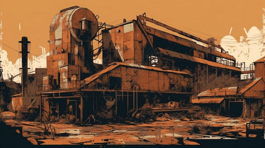 废弃的工业用地绘画插图高清图片