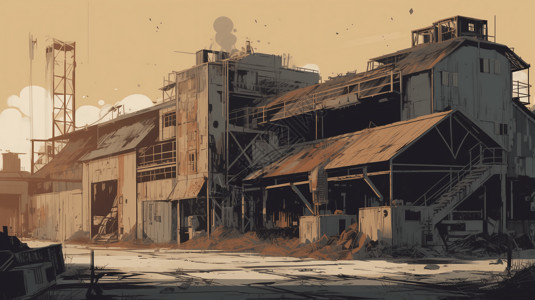 废弃仓库废弃的工业用地的插图插画
