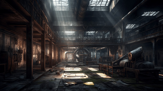 废弃的工厂内部场景图片