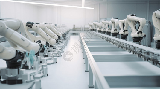 工厂装配装配线上工作的机器人概念图设计图片