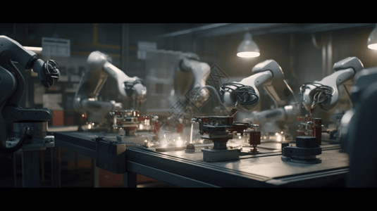 工厂中的机器人焊接产品场景背景图片