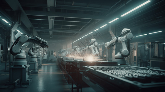 智能工厂中的机器人特写背景图片