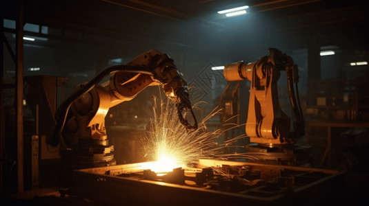 钢产品工业机器人焊接金属部件概念图设计图片
