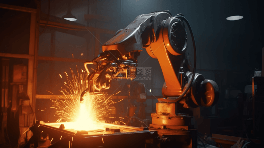 工业机器人焊接金属部件场景图片