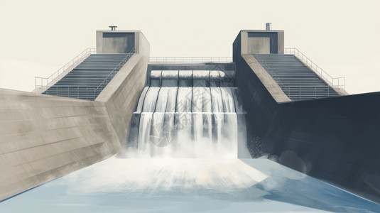水力赛跑大型混凝土坝手绘插图插画