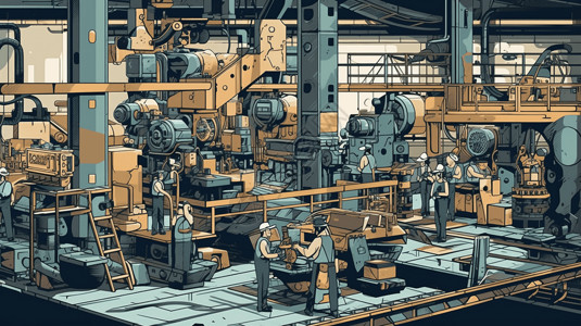 重型工业机械厂内部插图插画