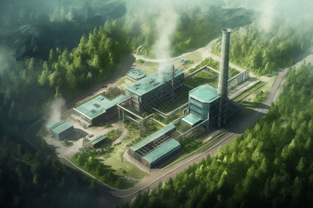 森林中的地热发电厂图片