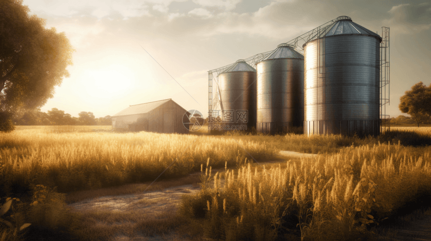 乡村的谷物筒仓农场3D概念图图片