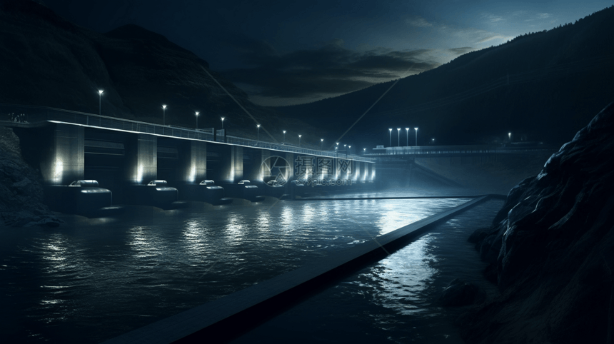 夜间水电大坝图片