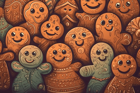 卡哇伊表情笑脸的姜饼人插画
