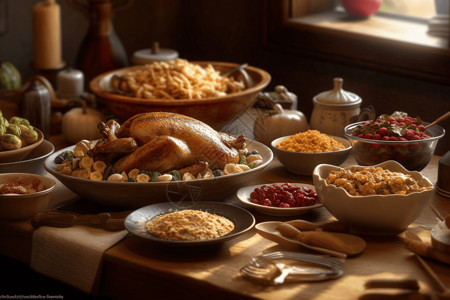 节日餐桌的食物背景图片