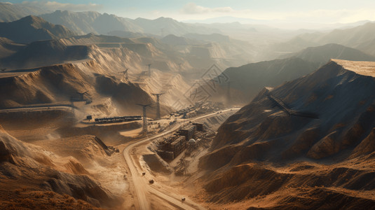 坪山区采矿作业的山区全景设计图片