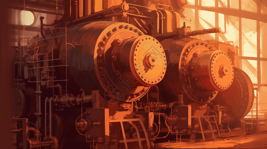 工业制造工厂机械运作平面插图高清图片