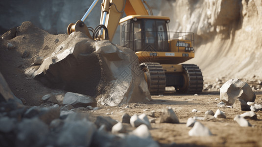黄色岩石重型机械压碎的岩石面场景设计图片