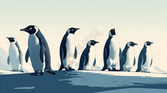 冰雪活动企鹅在冰面上摇摆插画